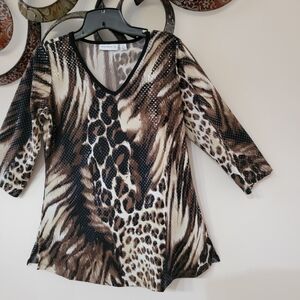 Susan Graver Brown and Black Animal Print Blouse